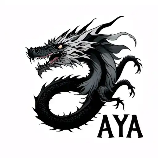 "AYA" this name formed as a dragon  tattoo design idea