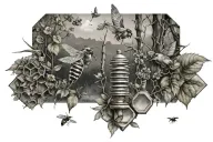 nature scene with birds, bees and honeycombs forearm tattoo tattoo design idea