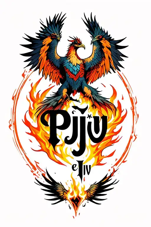 "Pjv ejv" Phoenix rising from ashes tattoo design idea