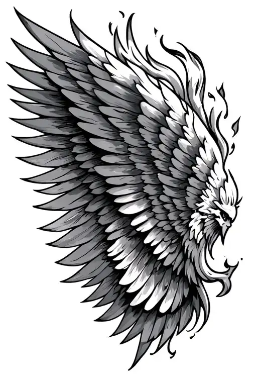 Wing tattoo to denote the second part of my life,  the transition, the transformation, getting up from the fire  tattoo design idea