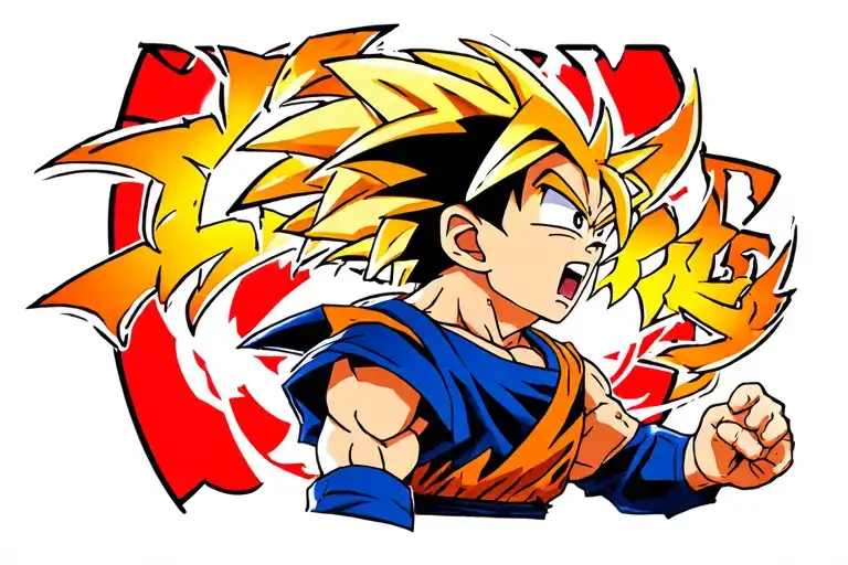 kid goku looking up to adult super saiyan goku ultra instinct tattoo design idea
