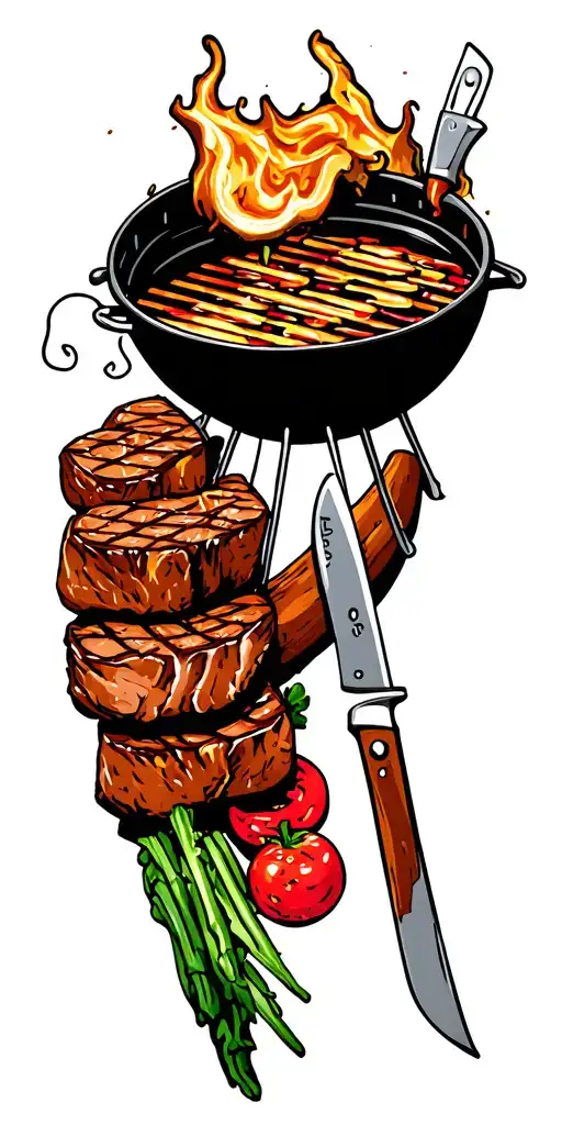 BBQ with Meat and Knife and vegetables tattoo design idea