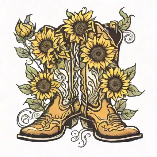 cowboy boots and sunflowers in remembrance tattoo design idea