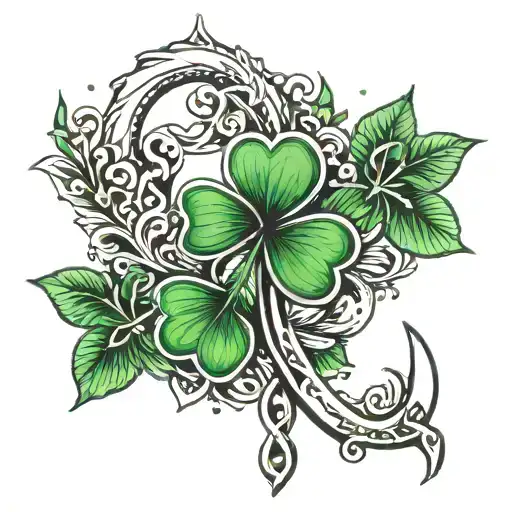 four leaf clover and horseshoe  tattoo design idea