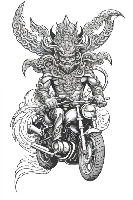 motorbike and ravana ten head tattoo design idea