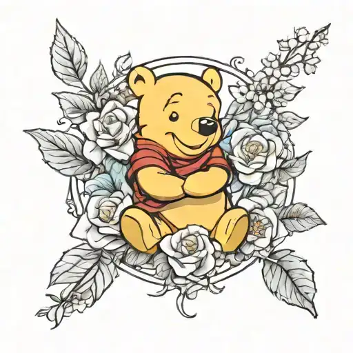 Winnie the Pooh floral  tattoo design idea