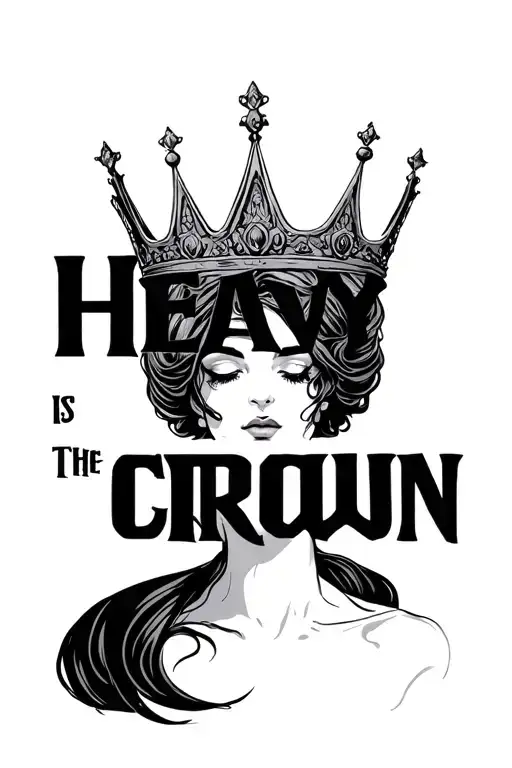 "Heavy is the Crown" woman face crown tattoo design idea