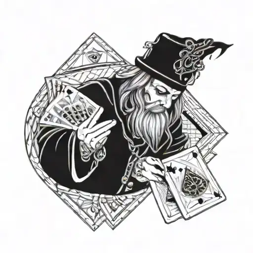 fortune teller with cards laid in front tattoo design idea