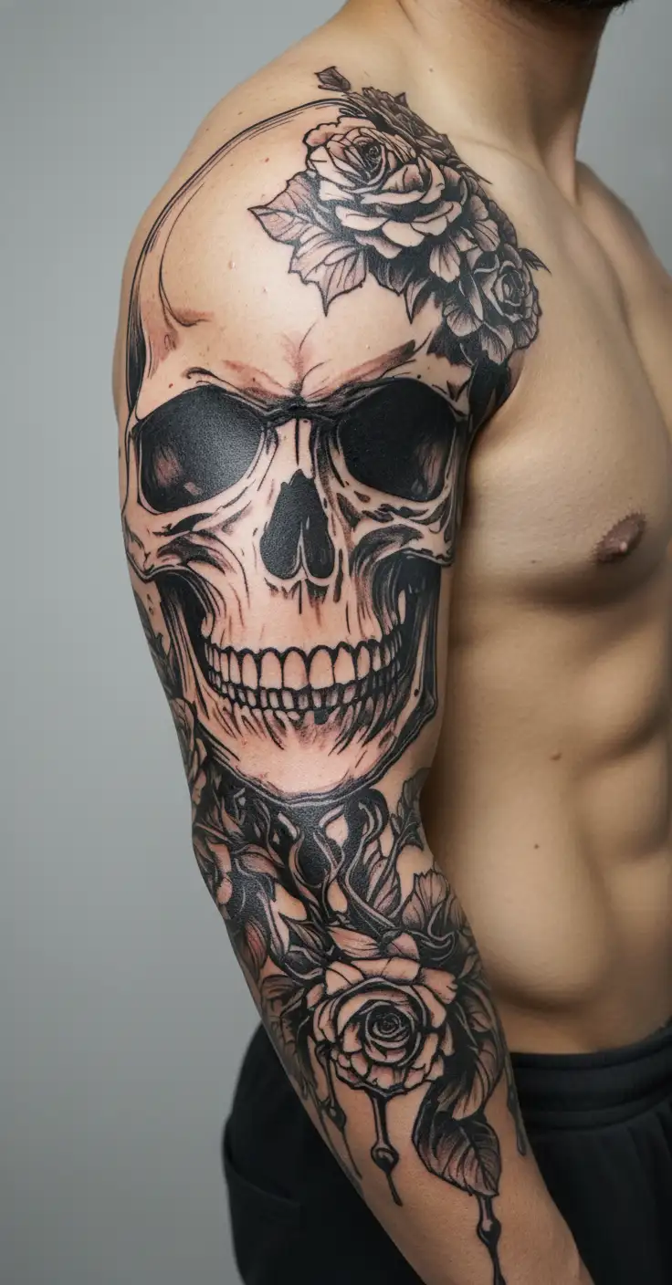 skull soft shading incorporating elements tattoo design idea