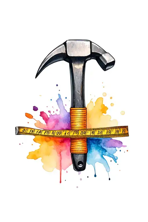 hammer, carpenter pencil, tape measure wrapped tattoo design idea