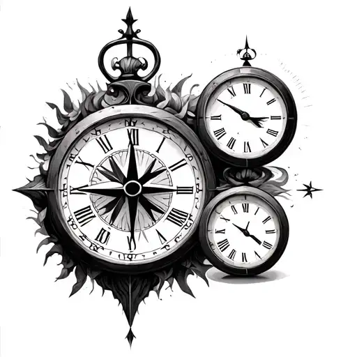 clock family compass tattoo design idea