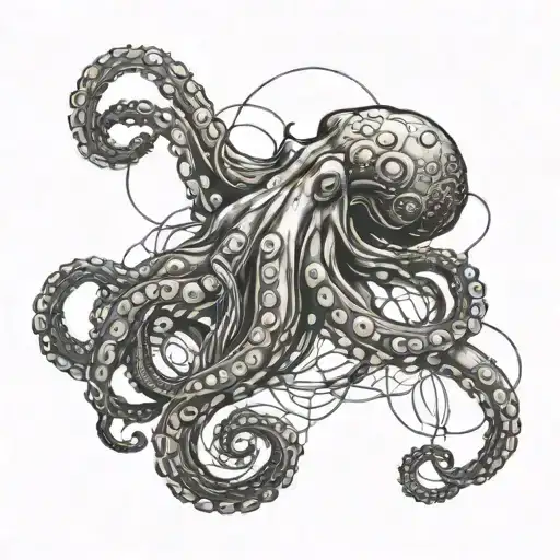 A black-grey tattoo of a wild octopus tangled in network cables tattoo design idea