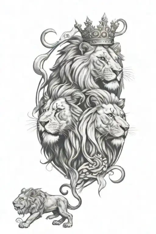 lions and king tattoo design idea