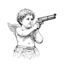 cherubic with gun tattoo design idea