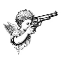 cherubic with gun tattoo design idea