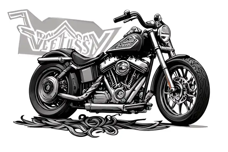v twin engine with Harley Davidson logo intertwined tattoo design idea