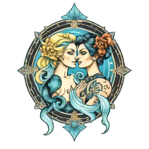 daughters Aquarius and Gemini tattoo design idea
