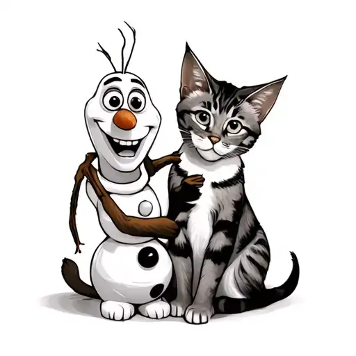 Olaf petting a cat tattoo design idea