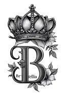 the name Briella with a crown over the B as a flower based sleeve  tattoo design idea