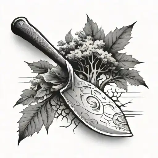shovel blade with the shaft turning into a tree tattoo design idea