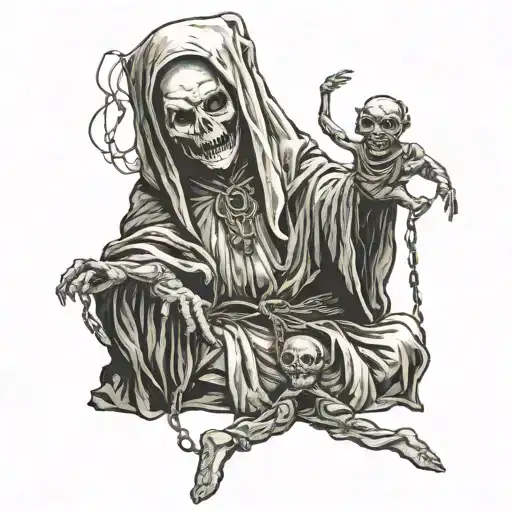 demon controls nun puppet master with strings tattoo design idea