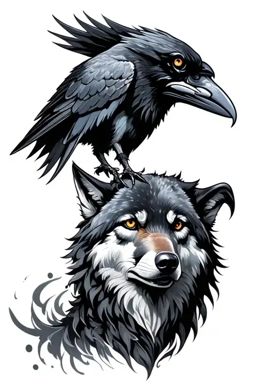 hel with wolf and a ravens tattoo design idea