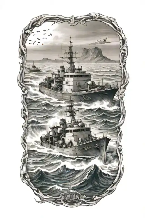 seals militar ocean boat merging tattoo design idea