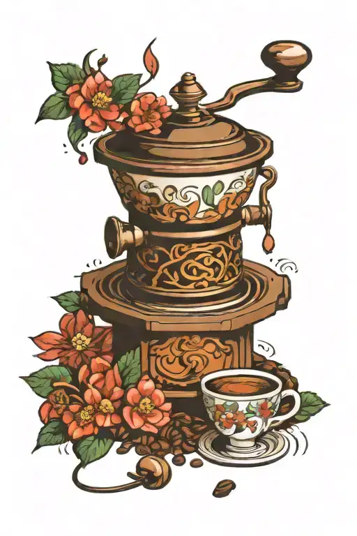 coffee beans and moka pot overflowing tattoo design idea