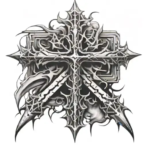 cross and spikes crossed over each evenly tattoo design idea