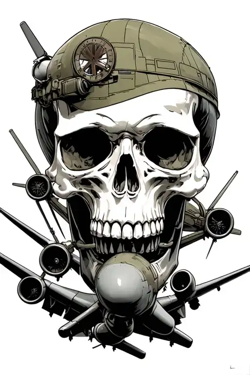 Skull and military aircraft tattoo design idea