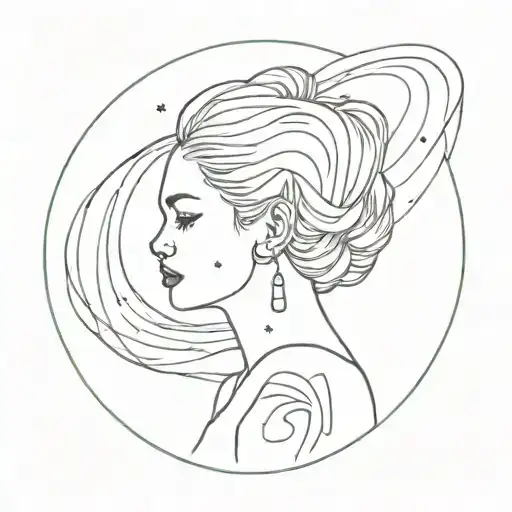 a girl with the galaxy as her hair tattoo holding open tattoo design idea