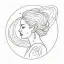 a girl with the galaxy as her hair tattoo holding open tattoo design idea