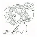 a girl with the galaxy as her hair tattoo holding open tattoo design idea