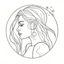 a girl with the galaxy as her hair tattoo holding open tattoo design idea