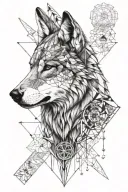 sacred geometry patterns with realistic wolf head tattoo design idea