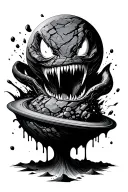 rocks breaking off from a planet with venom drips tattoo design idea