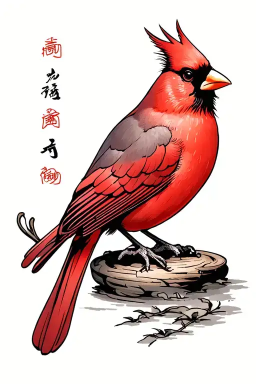 Japanese cardinal perched tattoo design idea