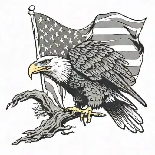 bald eagle with thin blue line and american flag tattoo design idea
