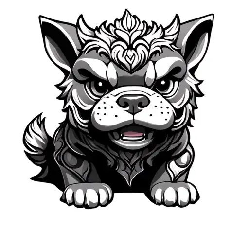 foo dog sitting tattoo design idea