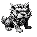 foo dog sitting tattoo design idea