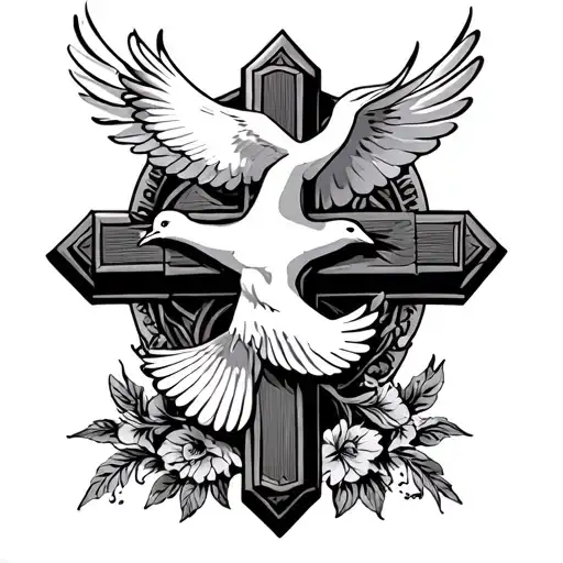 Cross and a dove flying. and can there be a tribute to my uncle who passed tattoo design idea