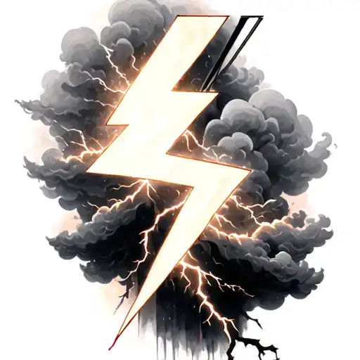 softly shaded black and grey  lighting bolts and clouds  tattoo design idea