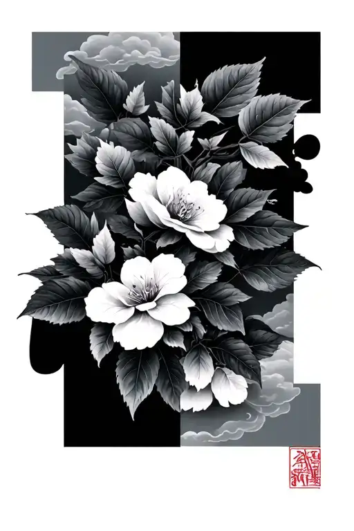 Cloud Japanese Leafs Cherry tattoo design idea