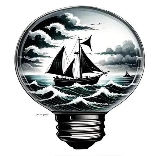 lightbulb with a wave and sail boat inside tattoo design idea