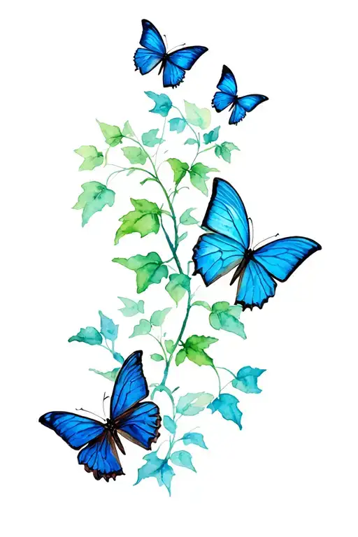 Ivy vine and blue butterflies tattoo design idea