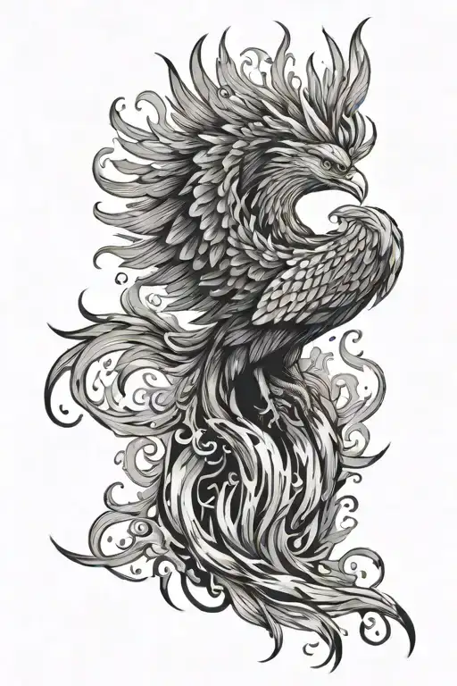 A phoenix rising from flames or ashes tattoo design idea