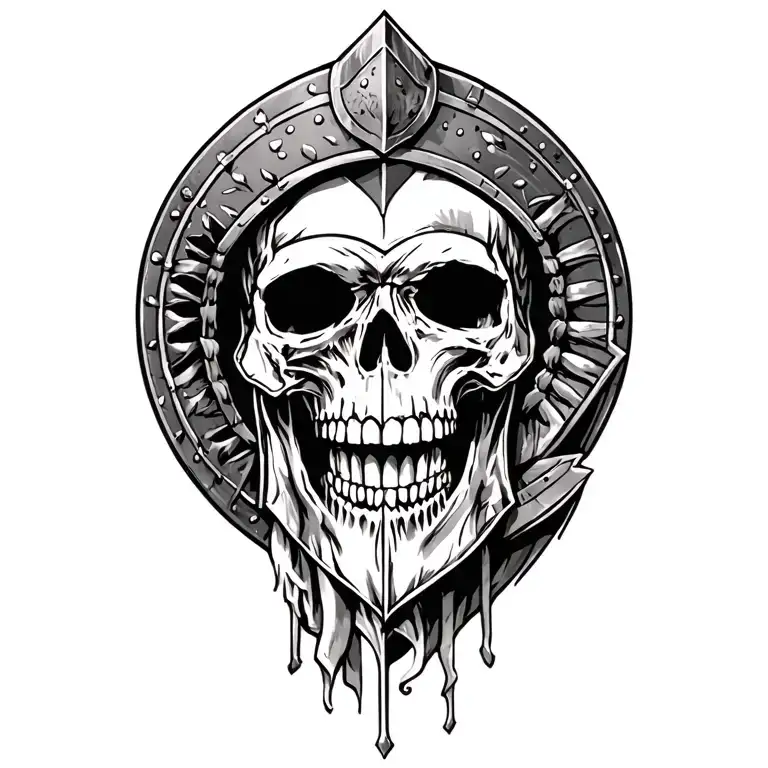spartan warrior and skull surrounded tattoo design idea