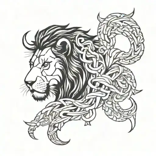 lion face  and bull edible kelp  tattoo design idea