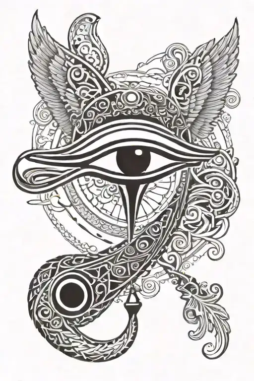 I want to expand on my Eye of Horus tattoo on my upper inner forearm. Above it, I’d like a god lifting or hugging someon tattoo design idea