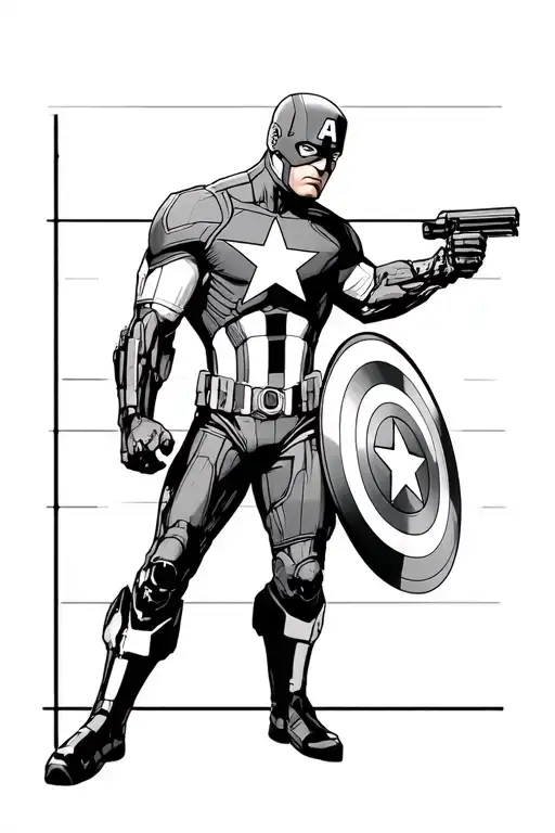 Captain America in 3D with bionic arm tattoo design idea